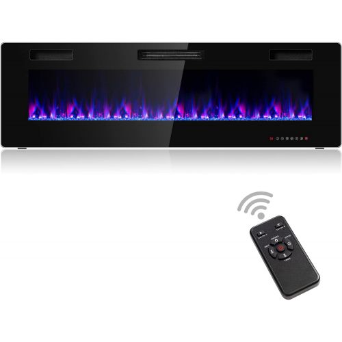 코스트웨이 COSTWAY Electric Fireplace Insert 60-Inch Wide, 750W/1500W Wall Recessed and Mounted Fireplace with Remote Control, 12 Flame Colors, 5 Brightness Settings, 8 H Timer, Fireplace Hea