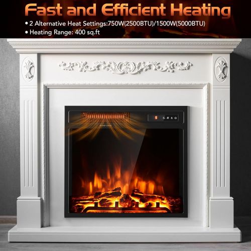 코스트웨이 COSTWAY 18-Inch Electric Fireplace,1500W Freestanding Recessed Fireplace Stove Heater Insert with Adjustable Flame Effect and Temperature, Built-in Thermostat, Timing Function, Rem