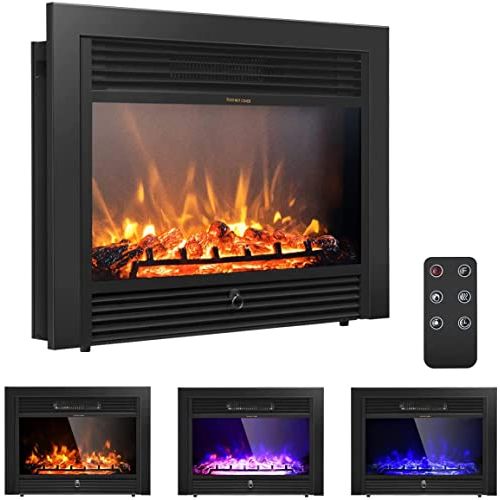 코스트웨이 COSTWAY Electric Fireplace 28.5-Inch Wide, 750W/1500W Wall Recessed and Freestanding Fireplace with 3 Flame Colors, 5 Brightness Settings, 8 H Timer, Remote Control, Fireplace Heat