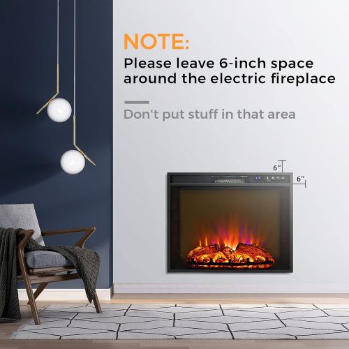 코스트웨이 COSTWAY 26 Inches Electric Fireplace with Remote Control, 750W/1500W Wall Recessed and Freestanding Fireplace with 2 Flame Colors, 4 Brightness Settings, 5H Timer, Fireplace Heater