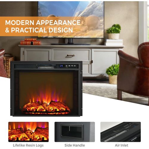 코스트웨이 COSTWAY 26 Inches Electric Fireplace with Remote Control, 750W/1500W Wall Recessed and Freestanding Fireplace with 2 Flame Colors, 4 Brightness Settings, 5H Timer, Fireplace Heater