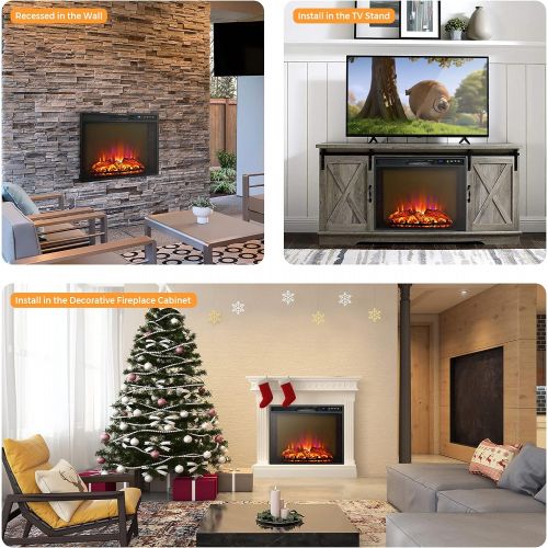 코스트웨이 COSTWAY 26 Inches Electric Fireplace with Remote Control, 750W/1500W Wall Recessed and Freestanding Fireplace with 2 Flame Colors, 4 Brightness Settings, 5H Timer, Fireplace Heater