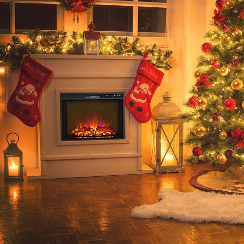 코스트웨이 COSTWAY 26 Inches Electric Fireplace with Remote Control, 750W/1500W Wall Recessed and Freestanding Fireplace with 2 Flame Colors, 4 Brightness Settings, 5H Timer, Fireplace Heater