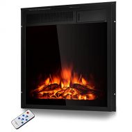 COSTWAY Electric Fireplace Inset 22.5-Inch Wide, 1500W Recessed and Freestanding Electric Log Set Heater with Remote Control, Adjustable Flame Brightness, Inserted Decorative Firep