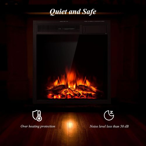 코스트웨이 COSTWAY Electric Fireplace Inset 22.5-Inch Wide, 1500W Recessed and Freestanding Electric Log Set Heater with Remote Control, Adjustable Flame Brightness, Inserted Decorative Firep