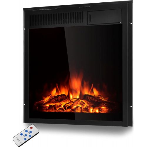 코스트웨이 COSTWAY Electric Fireplace Inset 22.5-Inch Wide, 1500W Recessed and Freestanding Electric Log Set Heater with Remote Control, Adjustable Flame Brightness, Inserted Decorative Firep