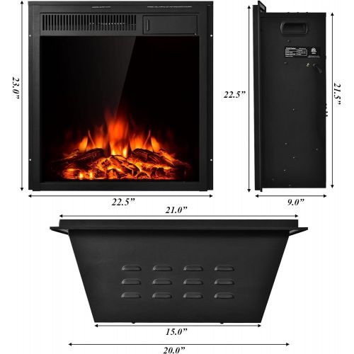 코스트웨이 COSTWAY Electric Fireplace Inset 22.5-Inch Wide, 1500W Recessed and Freestanding Electric Log Set Heater with Remote Control, Adjustable Flame Brightness, Inserted Decorative Firep