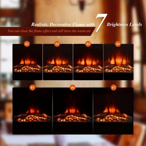 코스트웨이 COSTWAY Electric Fireplace Inset 22.5-Inch Wide, 1500W Recessed and Freestanding Electric Log Set Heater with Remote Control, Adjustable Flame Brightness, Inserted Decorative Firep