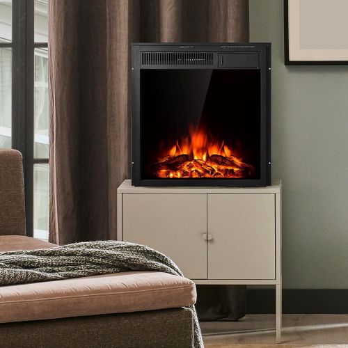 코스트웨이 COSTWAY Electric Fireplace Inset 22.5-Inch Wide, 1500W Recessed and Freestanding Electric Log Set Heater with Remote Control, Adjustable Flame Brightness, Inserted Decorative Firep