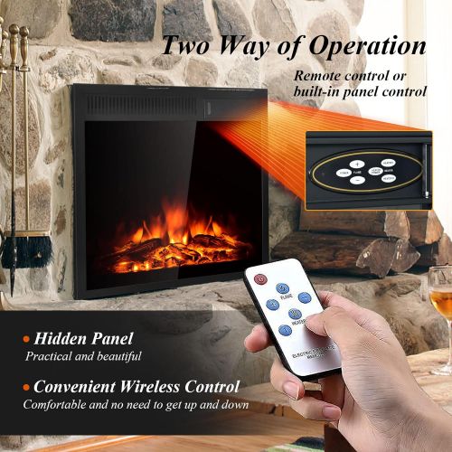 코스트웨이 COSTWAY Electric Fireplace Inset 22.5-Inch Wide, 1500W Recessed and Freestanding Electric Log Set Heater with Remote Control, Adjustable Flame Brightness, Inserted Decorative Firep