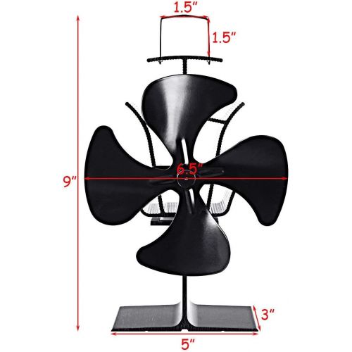코스트웨이 COSTWAY 4 Blade Stove Fan, Multi Function Fuel Heat Powered Fan, Saving Wood Burning Eco Fan for Wood/Log Burner/Fireplace/Laptop Computer with Micro USB Cord Black