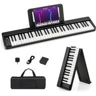 Costzon 61-Key Folding Piano Keyboard, Portable Electric Piano w/Full Size Keys, Music Stand, Sustain Pedal, MIDI, Piano Bag, Power Supply, Digital Piano Keyboard for Beginners, Teens, Adults (Black)