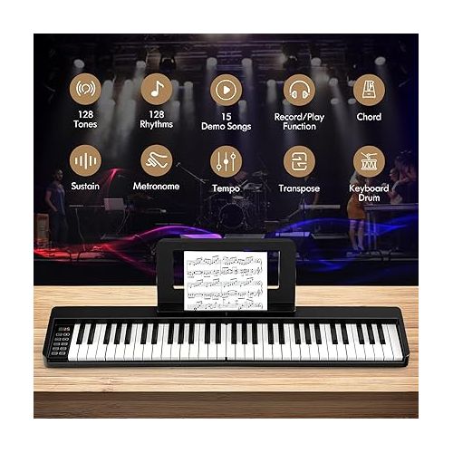  Costzon 61-Key Folding Piano Keyboard, Portable Electric Piano w/Full Size Keys, Music Stand, Sustain Pedal, MIDI, Piano Bag, Power Supply, Digital Piano Keyboard for Beginners, Teens, Adults (Black)