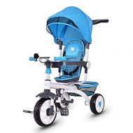 Costzon Tricycle for Toddlers, 4 in 1 Trike w/Parent Handle, Adjustable Canopy, Storage, Safety Harness & Wheel Brakes, Baby Push Stroller for Kids Boys Girls Aged 10 Month-5 Years Old, Blue