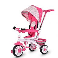 Costzon Tricycle for Toddlers, 4 in 1 Trike w/Parent Handle, Adjustable Canopy, Storage, Safety Harness & Wheel Brakes, Baby Push Tricycle Stroller for Kids Boys Girls Aged 10 Month-5 Years Old, Pink
