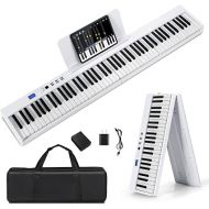 Costzon 88-Key Foldable Digital Piano Keyboard, Full Size Semi-Weighted Keyboard, Portable Electric Piano w/MIDI, Split Function, Sustain Pedal & Carrying Bag for Beginner (White)