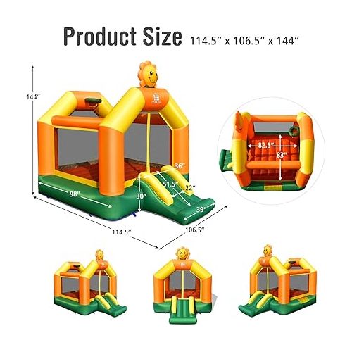  Costzon Inflatable Bounce House, Bouncy House for Kids 5-12 Indoor Outdoor Party with Basketball Hoop, Sunflower Theme, Portable Backyard Toddler Bouncer House for Birthday Party Gift