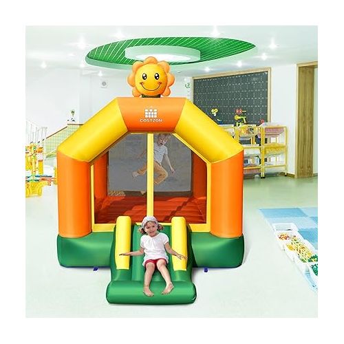  Costzon Inflatable Bounce House, Bouncy House for Kids 5-12 Indoor Outdoor Party with Basketball Hoop, Sunflower Theme, Portable Backyard Toddler Bouncer House for Birthday Party Gift