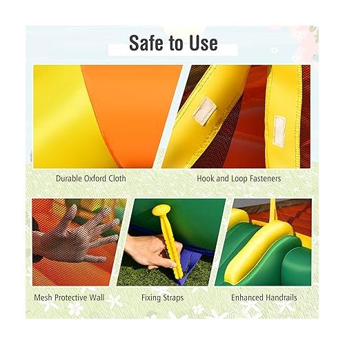  Costzon Inflatable Bounce House, Bouncy House for Kids 5-12 Indoor Outdoor Party with Basketball Hoop, Sunflower Theme, Portable Backyard Toddler Bouncer House for Birthday Party Gift