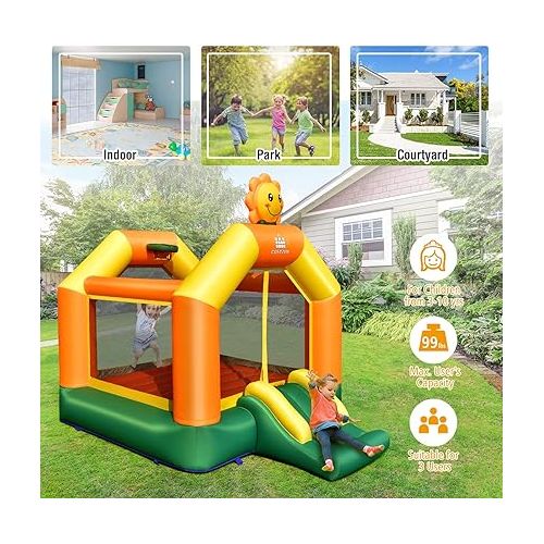  Costzon Inflatable Bounce House, Bouncy House for Kids 5-12 Indoor Outdoor Party with Basketball Hoop, Sunflower Theme, Portable Backyard Toddler Bouncer House for Birthday Party Gift