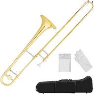 Costzon B Flat Tenor Slide Trombone Brass, Ideal for Standard Student Beginner Trombone w/Case, Gloves, Mouthpiece, Portable
