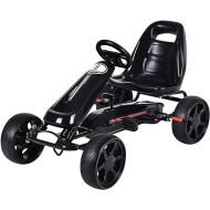Costzon Kids Go Kart, 4 Wheel Powered Ride On Toy, Kids Pedal Vehicles Racer Pedal Car with Adjustable Seat, Clutch, Brake, EVA Rubber Wheels, Pedal Go Kart for Kids Ages 3-8 (Black)