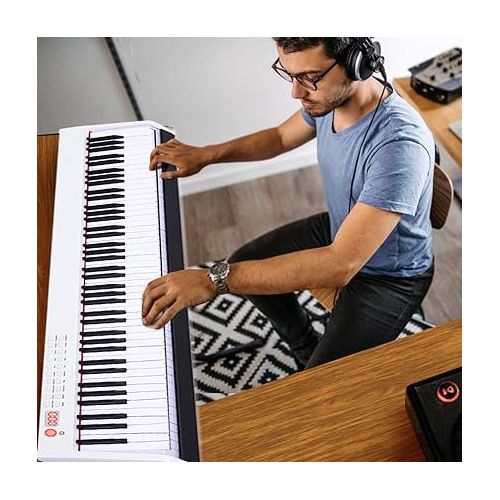  Costzon BX-II 88-Key Portable Touch Sensitive Digital Piano, Upgraded Electric Keyboard with MIDI/USB Keyboard, Bluetooth, Dynamics Adjustment, Sustain Pedal, Power Supply, and Black Handbag (White)