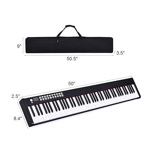 Costzon BX-II 88-Key Portable Touch Sensitive Digital Piano, Upgraded Electric Keyboard with MIDI/USB Keyboard, Bluetooth, Dynamics Adjustment, Sustain Pedal, Power Supply, and Black Handbag (Black)