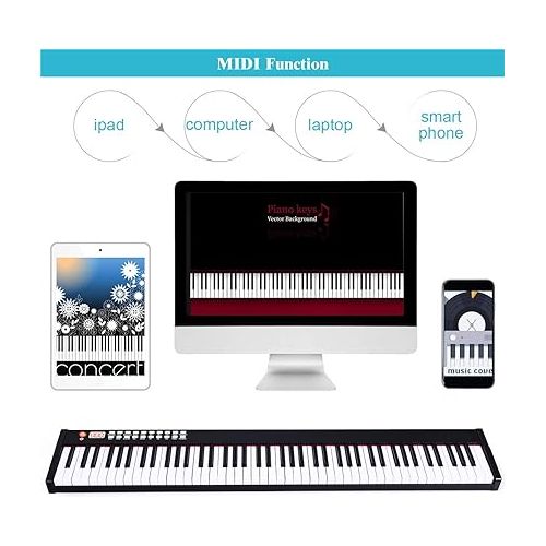  Costzon BX-II 88-Key Portable Touch Sensitive Digital Piano, Upgraded Electric Keyboard with MIDI/USB Keyboard, Bluetooth, Dynamics Adjustment, Sustain Pedal, Power Supply, and Black Handbag (Black)