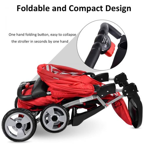  Costzon Baby Stroller, Foldable Infant Pushchair with 5-Point Safety Harness, Multi-Position...