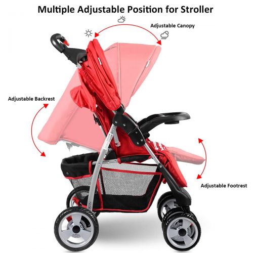  Costzon Baby Stroller, Foldable Infant Pushchair with 5-Point Safety Harness, Multi-Position...