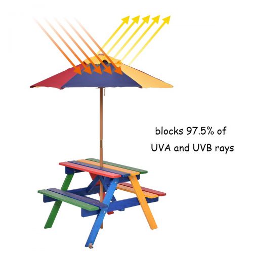  Costzon Kids Picnic Table Set Children Junior Rainbow Bench w/Umbrella (Multicolor)
