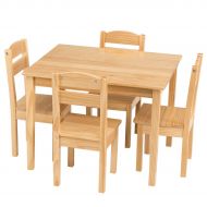 Costzon Kids Wooden Table and 4 Chair Set, 5 Pieces Set Includes 4 Chairs and 1 Activity Table, Toddler Table for 2-6 Years, Playroom Furniture, Picnic Table w/Chairs, Dining Table