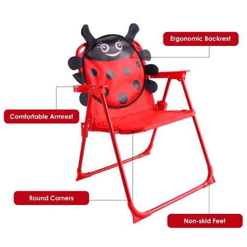  Costzon Kids Table and 2 Chair Set, Ladybug Folding Set with Removable Umbrella for Indoor Outdoor Garden Patio