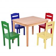 Costzon Kids Wooden Table and 4 Chair Set, 5 Pieces Set Includes 4 Chairs and 1 Activity Table, Toddler Table for 2-6 Years, Playroom Furniture, Picnic Table w/Chairs, Dining Table