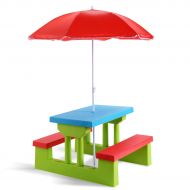 Costzon Kids Picnic Table Set Children Junior Rainbow Bench w/Umbrella (Red & Green)