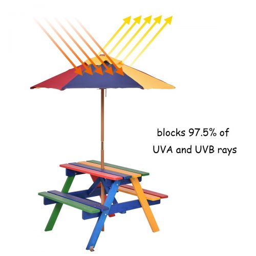  Costzon Kids Picnic Table Set Children Junior Rainbow Bench w/Umbrella (Red & Green)