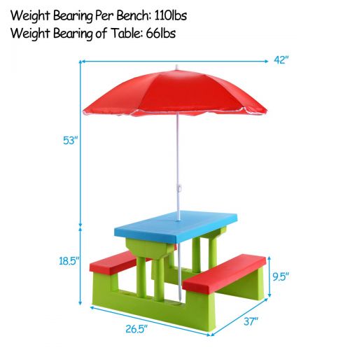  Costzon Kids Picnic Table Set Children Junior Rainbow Bench w/Umbrella (Red & Green)