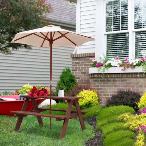  Costzon Kids Picnic Table Set Children Junior Rainbow Bench w/Umbrella (Red & Green)