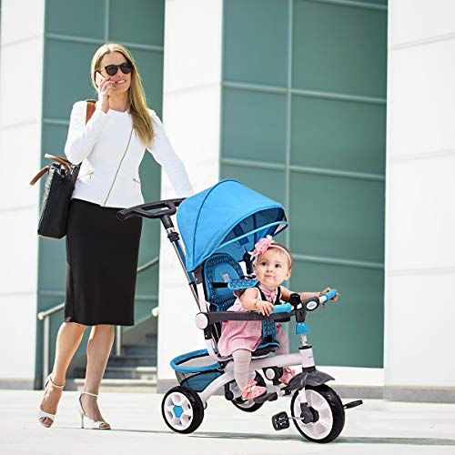  Costzon 4-in-1 Kids Tricycle Steer Stroller Toy Bike wCanopy Basket