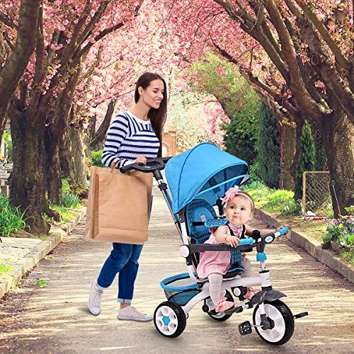  Costzon 4-in-1 Kids Tricycle Steer Stroller Toy Bike wCanopy Basket