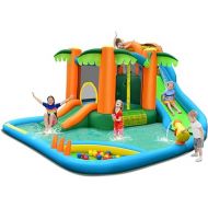 Costzon Inflatable Water Slide, Mega Water Bounce House Combo for Kids Outdoor Fun with Splash Pool, Jungle, Climbing Wall, Blow up Waterslides Park Inflatables for Big Kids Backyard Party Gifts