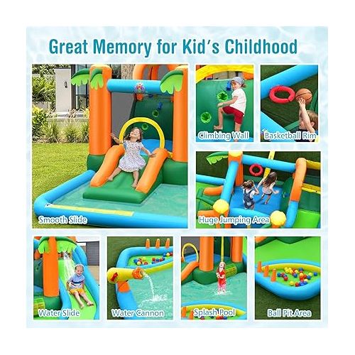  Costzon Inflatable Water Slide, Mega Water Bounce House Combo for Kids Outdoor Fun with Splash Pool, 780w Blower, Climbing Wall, Blow up Waterslides Park Inflatables for Big Kids Backyard Party Gifts