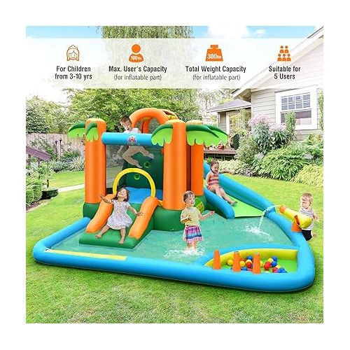  Costzon Inflatable Water Slide, Mega Water Bounce House Combo for Kids Outdoor Fun with Splash Pool, 780w Blower, Climbing Wall, Blow up Waterslides Park Inflatables for Big Kids Backyard Party Gifts