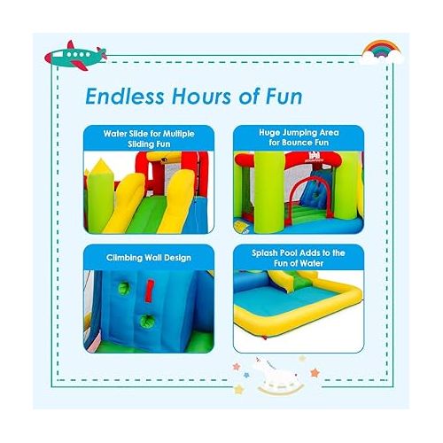  Costzon Inflatable Water Slide, 12x9FT Bounce House Water Slide for Kids Outdoor w/Large Jumping Area, 480w Blower, 2-pcs, Climbing, Splash Pool, Waterslides Inflatable for Kids Backyard Party Gifts