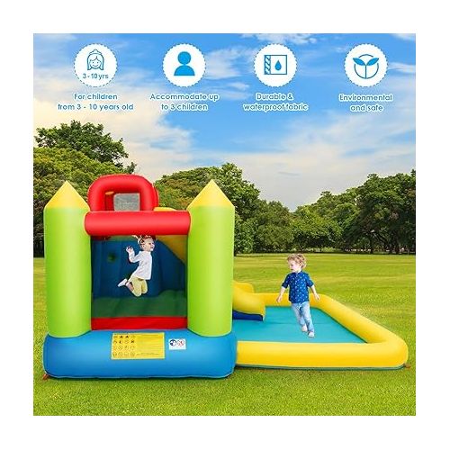  Costzon Inflatable Water Slide, 12x9FT Bounce House Water Slide for Kids Outdoor w/Large Jumping Area, 480w Blower, 2-pcs, Climbing, Splash Pool, Waterslides Inflatable for Kids Backyard Party Gifts