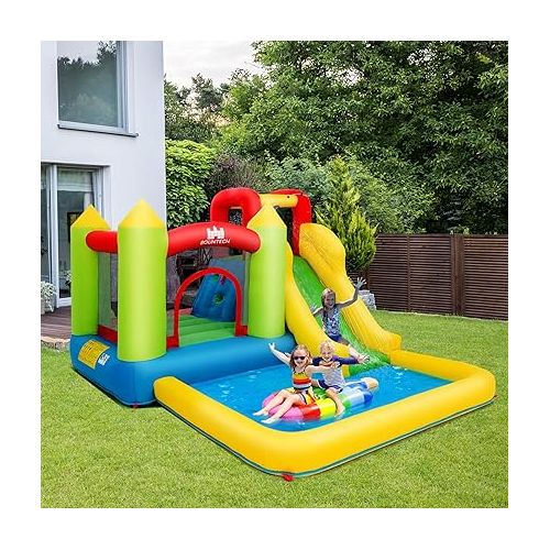  Costzon Inflatable Water Slide, 12x9FT Bounce House Water Slide for Kids Outdoor w/Large Jumping Area, 480w Blower, 2-pcs, Climbing, Splash Pool, Waterslides Inflatable for Kids Backyard Party Gifts