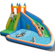 Costzon Inflatable Water Slide, Giant Bouncy Waterslide Park for Kids Backyard Outdoor Fun with Climbing Wall, Splash Pool, Blow up Water Slides Inflatables for Kids and Adults Party Gift