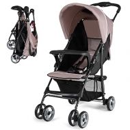 Baby Joy Lightweight Stroller, Compact Toddler Travel Stroller for Airplane, Infant Stroller w/Adjustable Backrest/Footrest/Canopy, 5-Point Harness, Storage Basket, Easy One-Hand Fold, Coffee