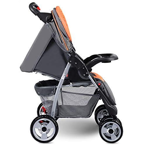  [아마존베스트]Costzon Baby Stroller, Foldable Infant Pushchair with 5-Point Safety Harness, Multi-Position Reclining Seat, Parent and Child Tray, Large Storage Basket, Suspension Wheels, Gray